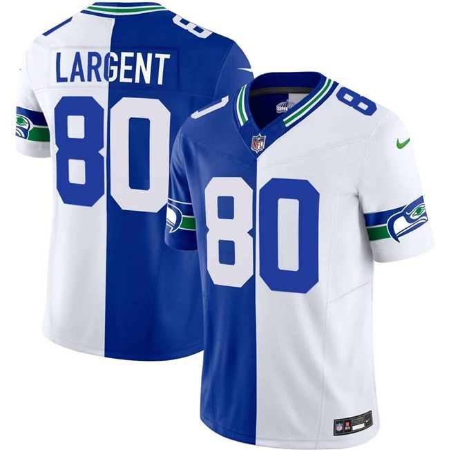 Men's Seattle Seahawks #80 Steve Largent Royal/White Split F.U.S.E. Vapor Throwback Limited Stitched Football Jersey